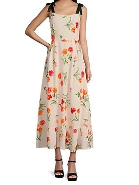 GB Floral Tie-Shoulder Maxi Dress in Peach with Orange Accents